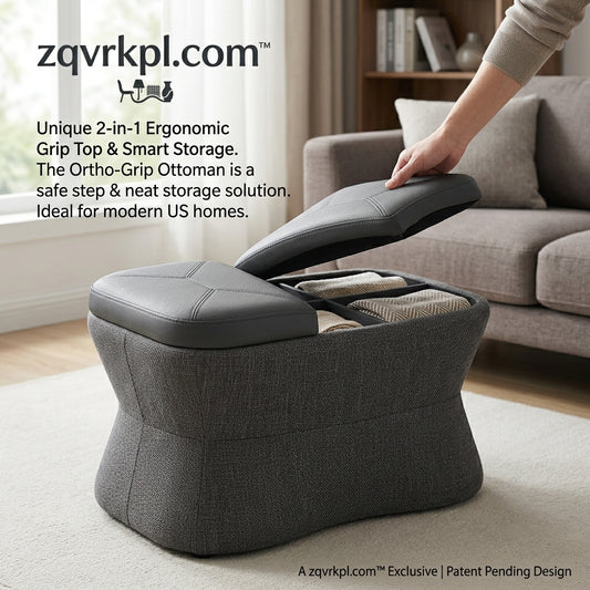 zqvrkpl.com™ Ortho-Grip Storage Ottoman - 2-in-1 Ergonomic Step Stool and Footrest with Divided Organizer Compartments, Modern Upholstered Bench for Living Room, Bedroom & Entryway