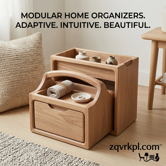 zqvrkpl.com™ Modular Wooden Desktop Organizer Set | Minimalist Nesting Storage Box with Drawer & Portable Caddy | Premium Natural Wood Vanity, Office & Home Organization System